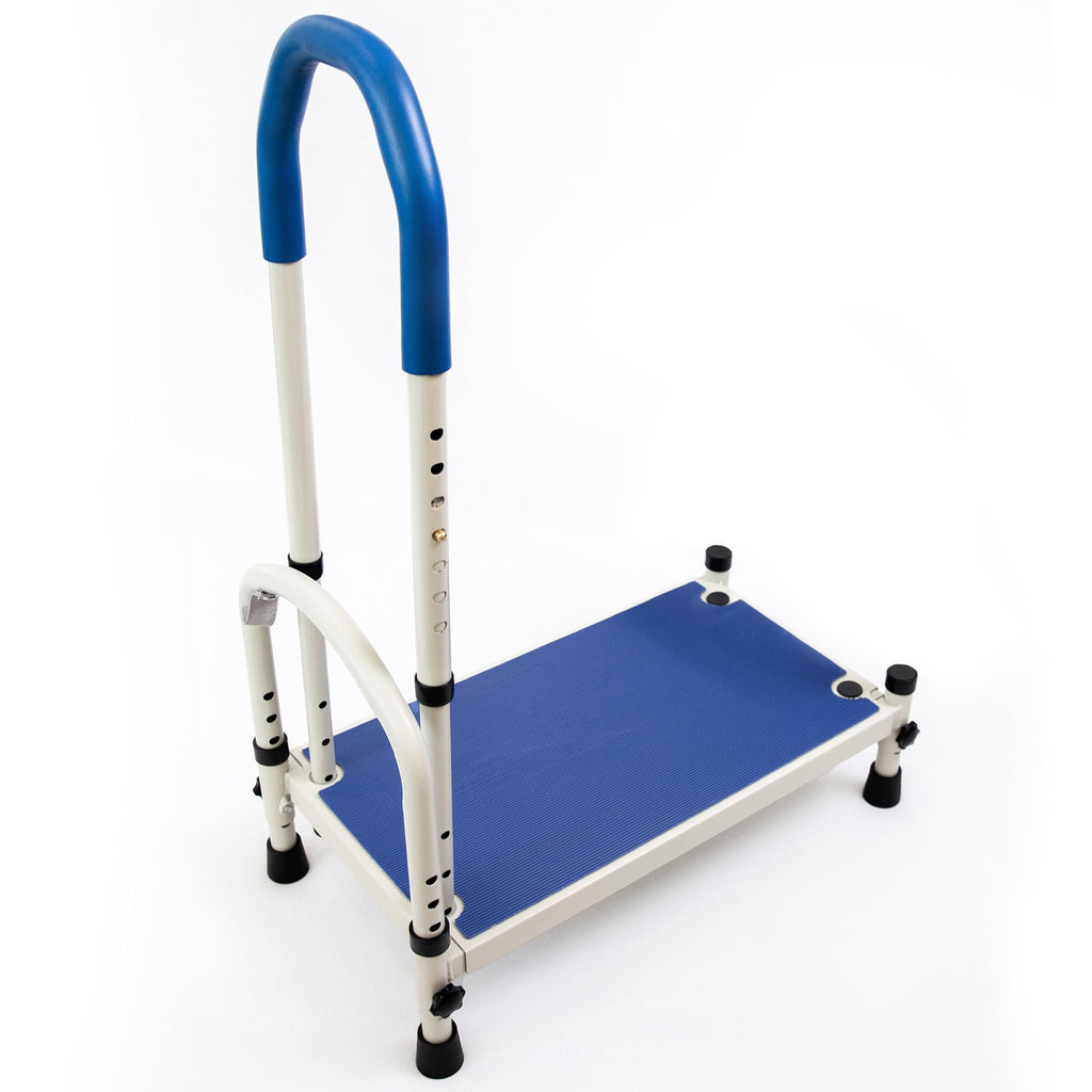 FlexiStep Medical Bed Step Stool with Handle for Adults - Heavy Duty Adjustable Bedroom Stepping Stool with Handrail - Wide, High Grip Base for Seniors - Elderly Mobility Accessories for High Beds