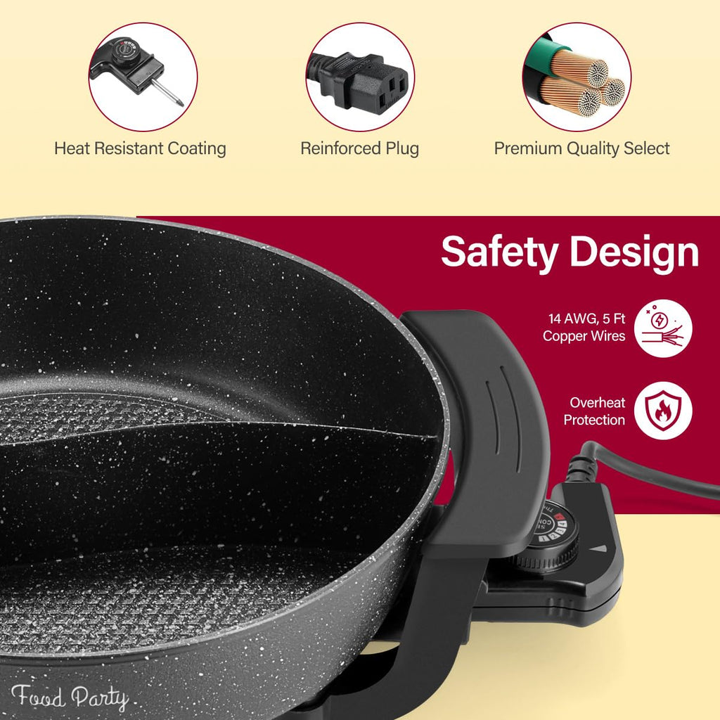 Electric Hot Pot with Divider Hotpot Pot Electric Cooker Shabu Shabu Pot 110V Non-Stick 6L BPA FREE Fondue Chinese Hot Pot