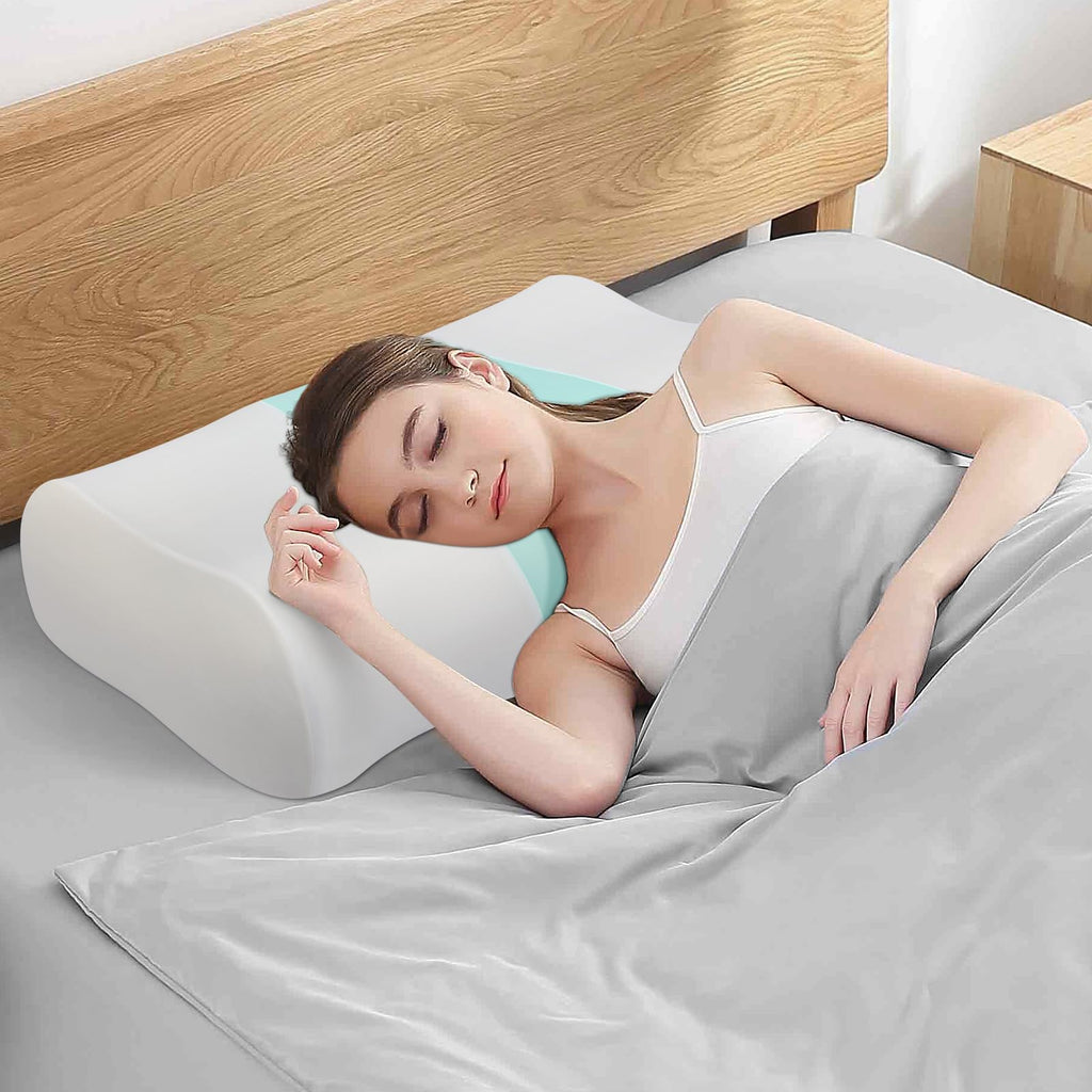 JINXIA Cooling Memory Foam Pillow Cervical Neck Pillow,Ergonomic Orthopedic Contour Pillow for Neck Support,Cervical Bed Pillow for Side/Back/Stomach Sleeper