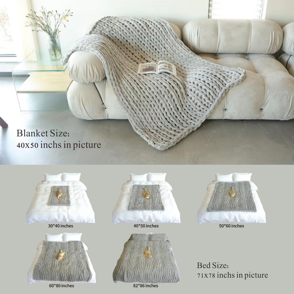 Maetoow Chenille Chunky Knit Blanket Throw （40×50 Inch）, Handmade Warm & Cozy Blanket Couch, Bed, Home Decor, Soft Breathable Fleece Banket, Christmas Thick and Giant Yarn Throws, Light Pink