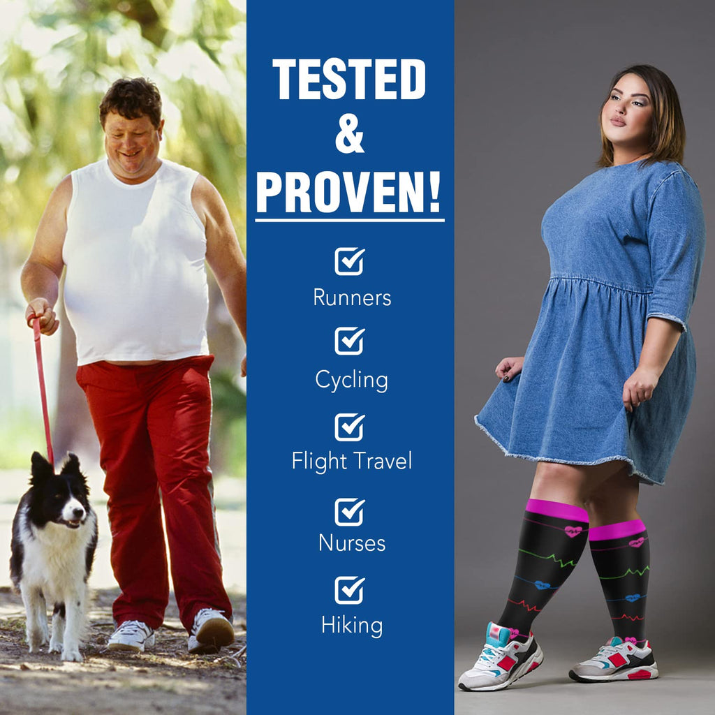 Iseasoo Plus Size Compression Socks for Women & Men Wide Calf 20-30mmhg Extra Large Support Socks for Nurses Circulation(2XL)
