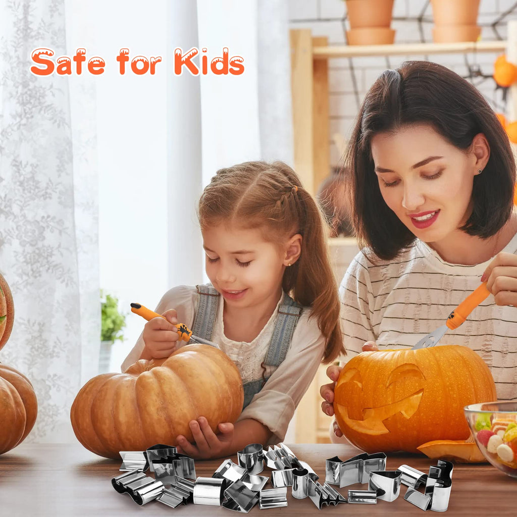 WANNTS Pumpkin Carving Kit Halloween, Safe and Easy Pumpkin Carving Set for Kids, DIY Stainless Steel Pumpkin Carving Tools for Halloween Decoration Jack-O-Lanterns, Gift for Halloween(With Hammer)