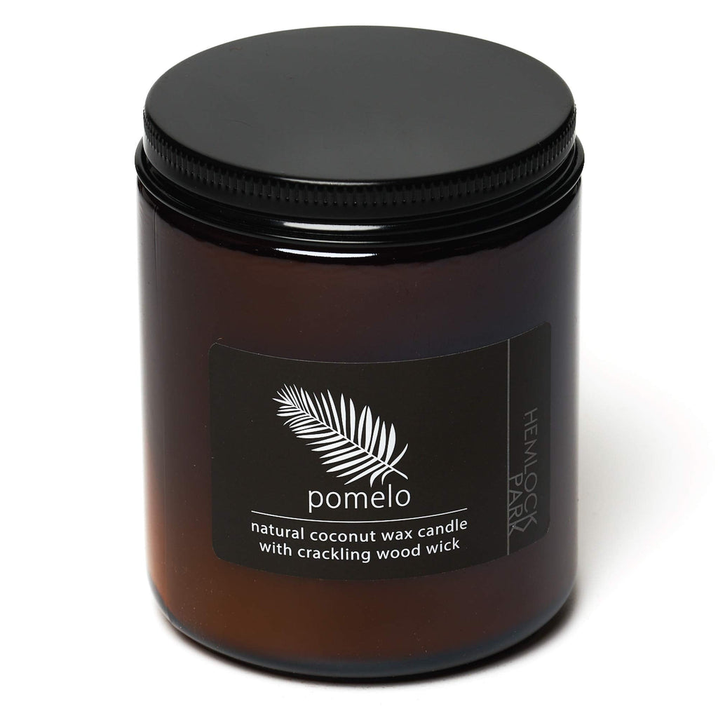 Hemlock Park Crackling Wood Wick Candle Handcrafted with Natural Coconut Wax and Essential Oils (Pomelo Citrus, Standard 8 oz)