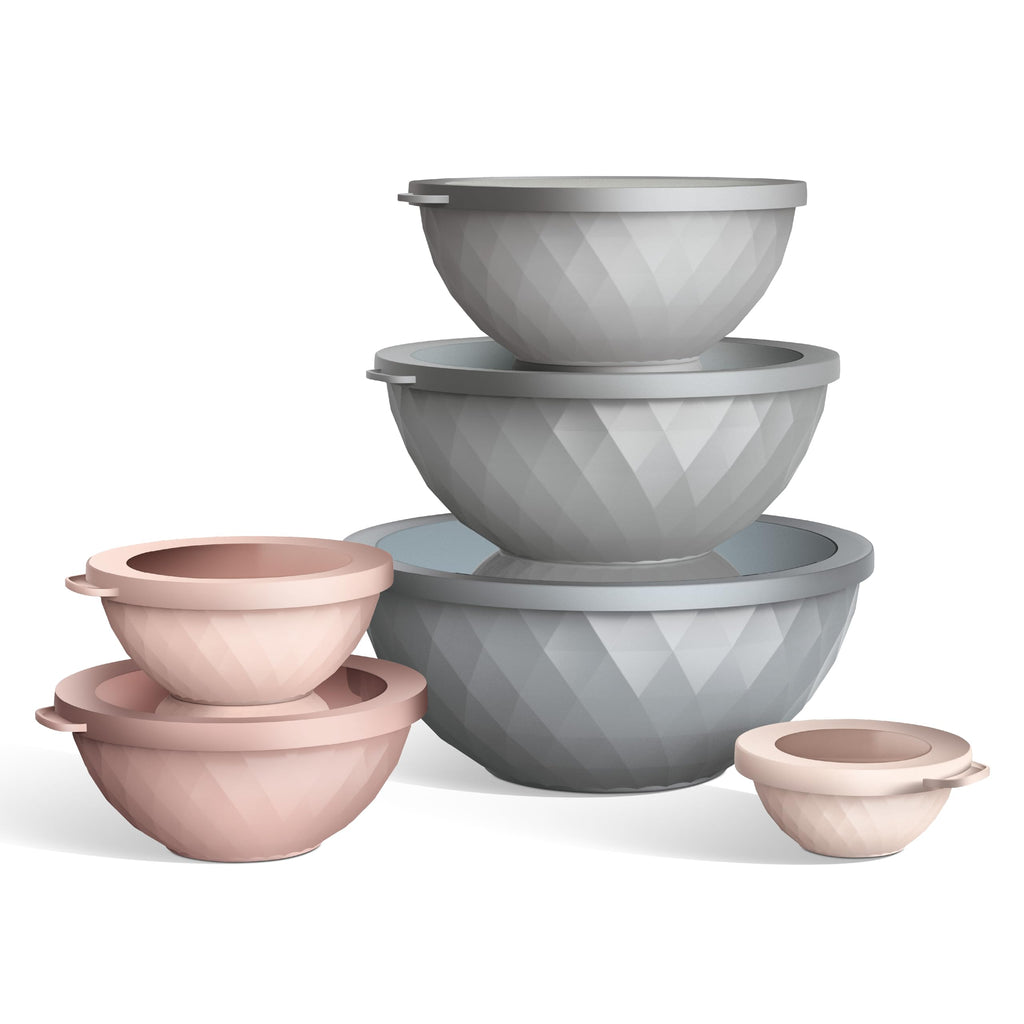 COOK WITH COLOR Mixing Bowls with Lids - 12 Piece Plastic Nesting Bowls Set includes 6 Prep Bowls and 6 Lids, Diamond Design - Microwave Safe (Mint)
