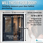 Fenestrelle Magnetic Screen Door for French & Sliding Door – Heavy Duty, Hands Free Fiberglass Mesh with Self Closing Magnetic Seal, Black Trim – Fits 70" x 80" Doors (Screen Size 72" x 80")