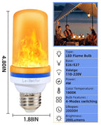 LeiNetfor Led Flame Effect Light Bulb, 4 Modes Flickering Light Bulbs Halloween Decorations,E27 Base Outdoor Led Fire Light Bulbs with Gravity Sensor for Christmas,4W Flame Light Bulbs (Yellow-4Pack)