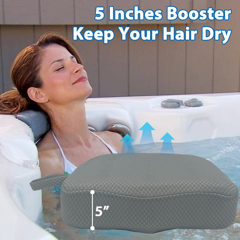 Hot Tub Booster Seat for Adults, 5 Inch Thick Supportive Cushion with Non-Slip Bottom, Weighted for Quick Sink Without Float, Spa Booster Seat for Hot Tub (Including Inflatable), Pool Gray