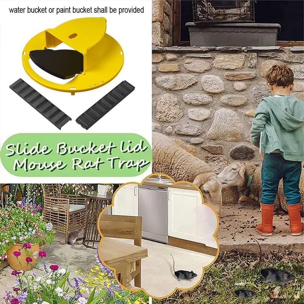 MGVDSES Mice Mouse Trap Bucket Flip Lid,Mouse Trap Bucket Indoor Outdoor,Humane Mouse Trap,Mouse Trap Bucket Lid Auto Reset | 5 Gallon Bucket Compatible | Mouse Trap Bucket Lid (2 Pack)