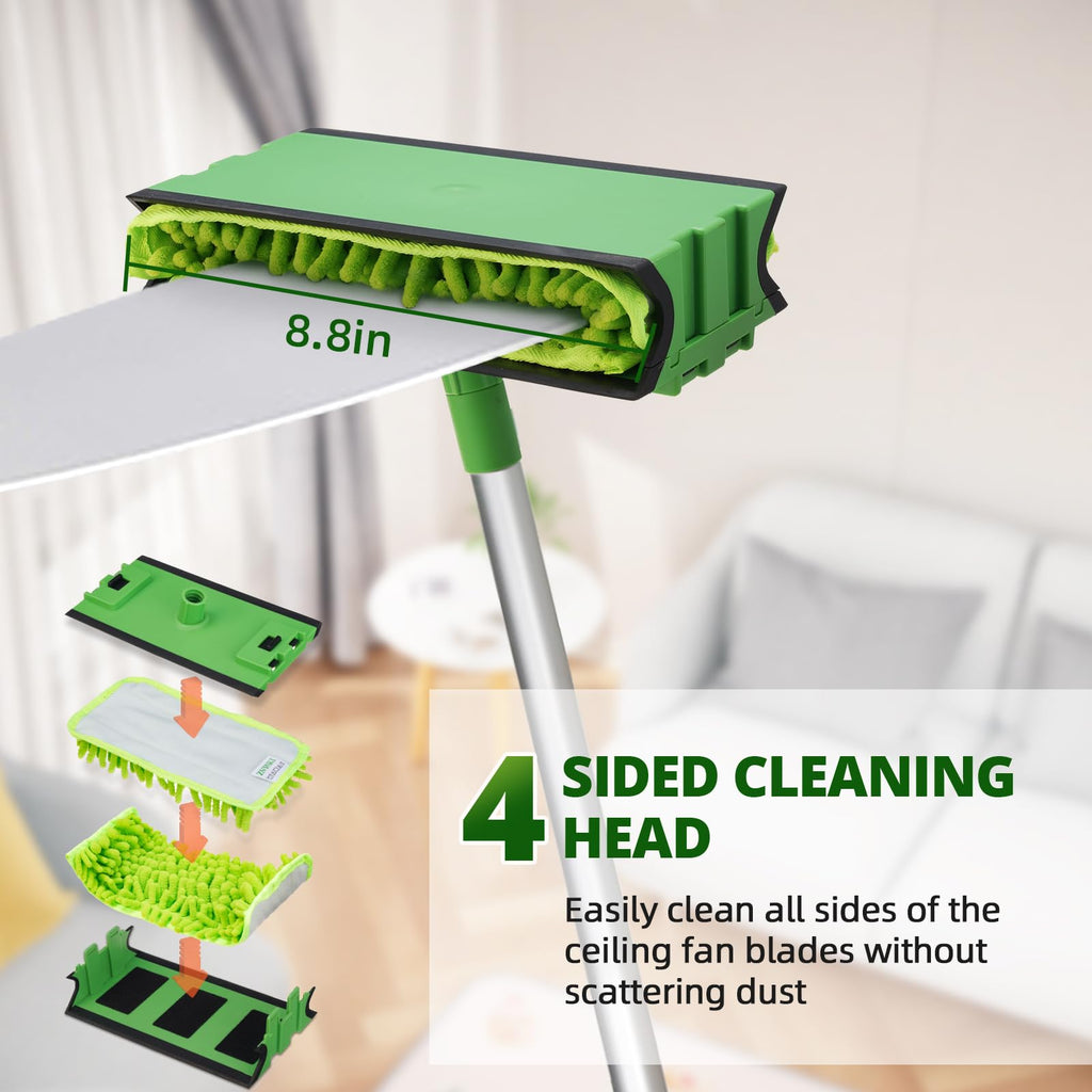 Zavrski Ceiling Fan Cleaner Duster with 6 Ft/72'' Extension Pole High Ceiling Fan Blade Cleaning Tool Microfiber Duster Reusable Pads for Cleaning Ceiling Fan, Baseboard, Blind, Cobweb, Molding