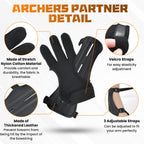 2 Pcs Archery Glove & Arm Guard Kit Leather PU Archery Bracer Three Finger Guard Protective Gear Accessories for Men Women & Youth