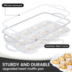 Vinino Silicone Heart Shaped Muffin Pan with Metal Reinforced Frame, 2 Pack Cupcake Pan, Silicone Heart Mold for Baking, Chocolate Bar and Egg Bites, Dishwasher Safe
