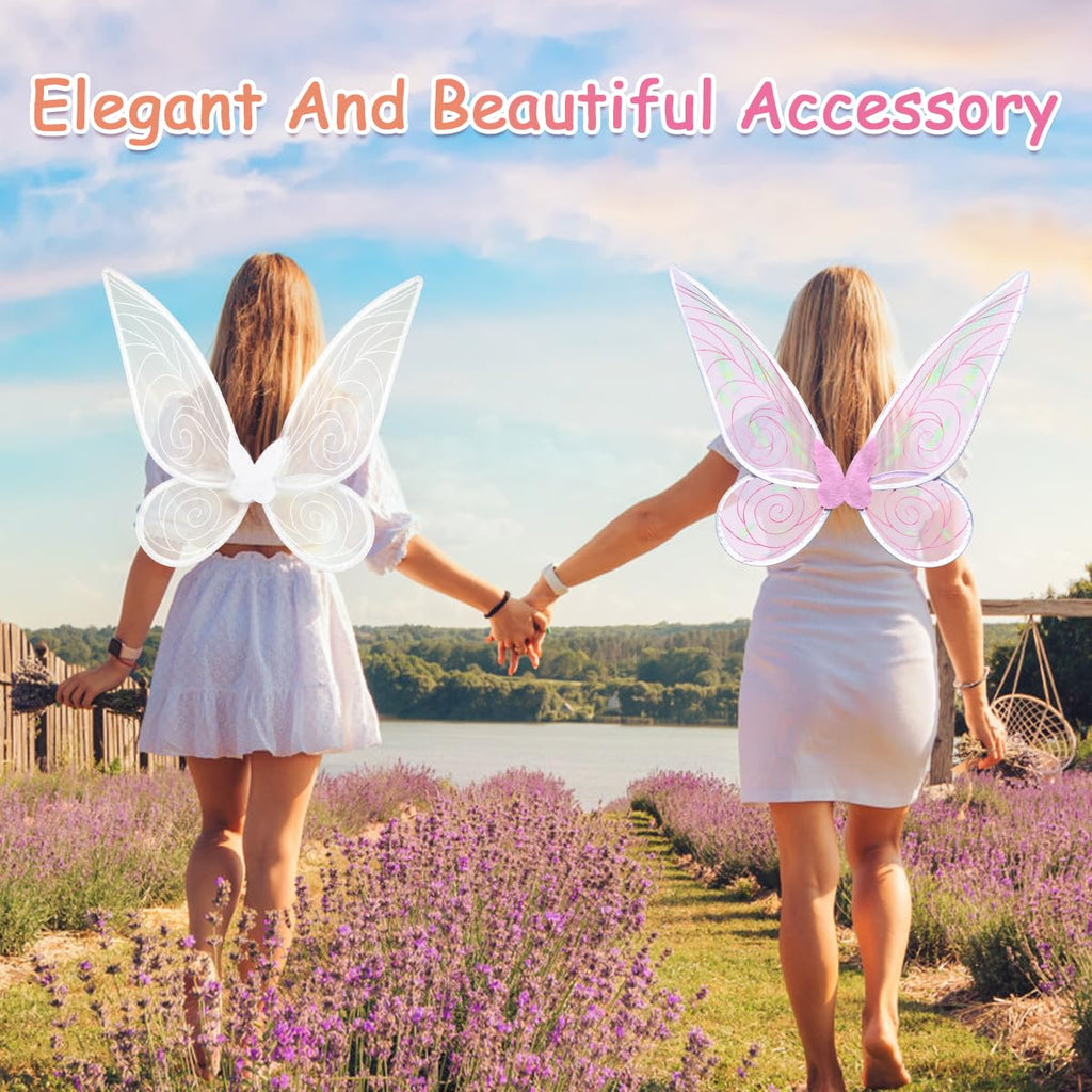 quescu Fairy Wings for Adults,Butterfly Wings for Girls,Angel Wings,Fairy Costume for Women Halloween Dress Up Party Favor (White)