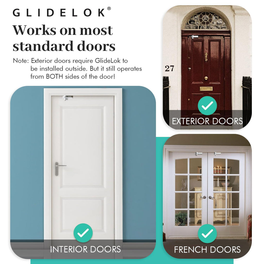 4 Pack – GlideLok Child Safety Door Top Lock | Adults Can Operate from Either Side | Works on Interior & Exterior Doors | for Elderly Caregivers, Toddler Parents