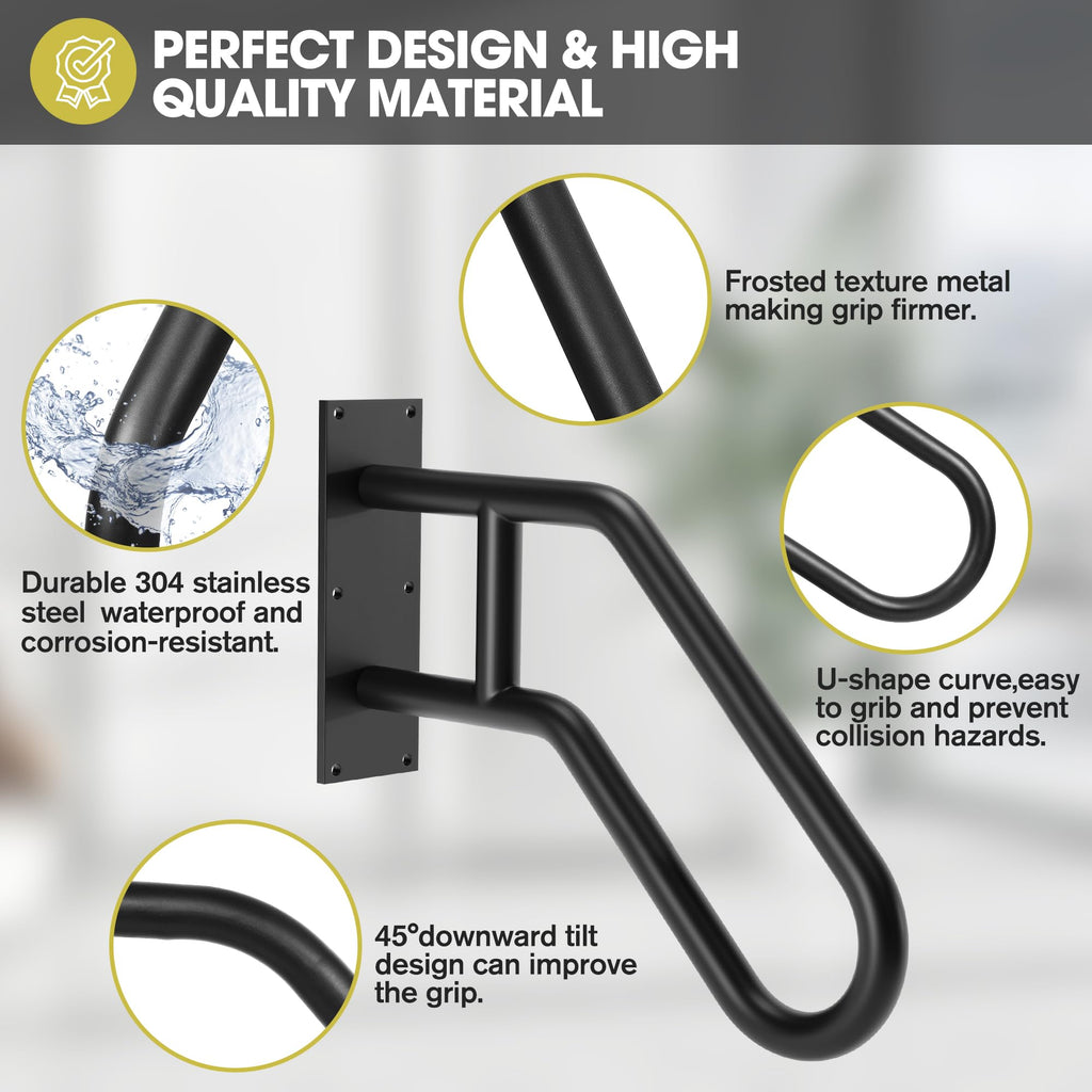 Auroras Hand Rails for Outdoor Steps, 28.7" Outdoor Handrail - Auroras Wall Mount Handrail, Handrail for 1-3 Steps, U-Shaped Handrails for Kids, Elderly, Pregnant Women, Disabled (Black)