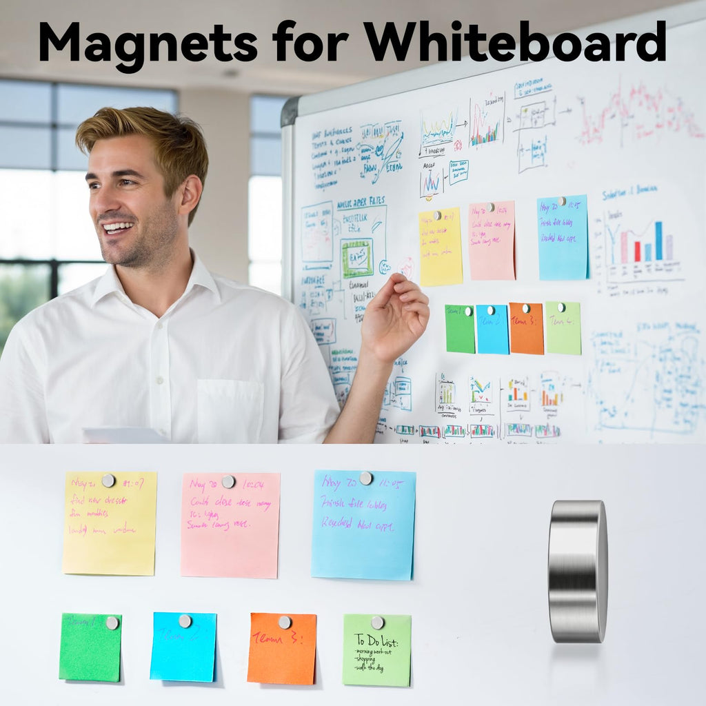 45 Pcs Refrigerator Magnets, 10x2.6mm Small Round Fridge Magnets, Multi-Use Premium Neodymium Office Magnets for Fridge, Whiteboard, Billboard in Home, Kitchen, Office and School (Silver)