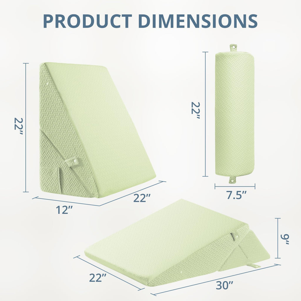 Sasttie Wedge Pillow for Headboard, Adjustable Bed Wedge Pillow Set with Orthopedic Memory Foam Neck Cushion – for Acid Reflux, Neck & Back Support, and Post-Surgery Recovery, Sage