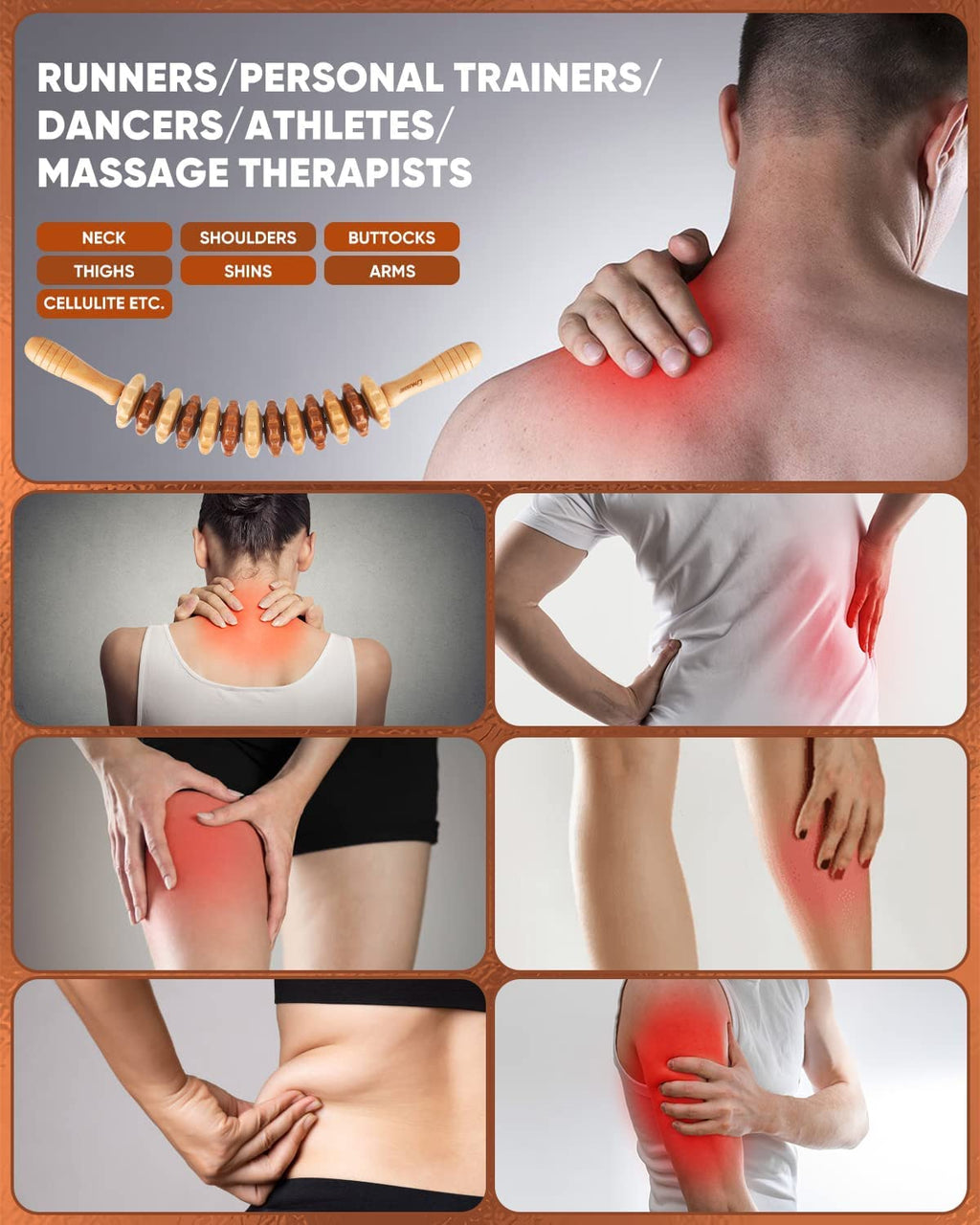 ONUEMP Wood Therapy Massage Tools, Wooden Bend Waist Thigh Massager & Muscle Roller Stick, Maderoterapia Colombiana Kit for Lymphatic Drainage, Anti Cellulite, Body Contouring/Shaping, Deep Tissue