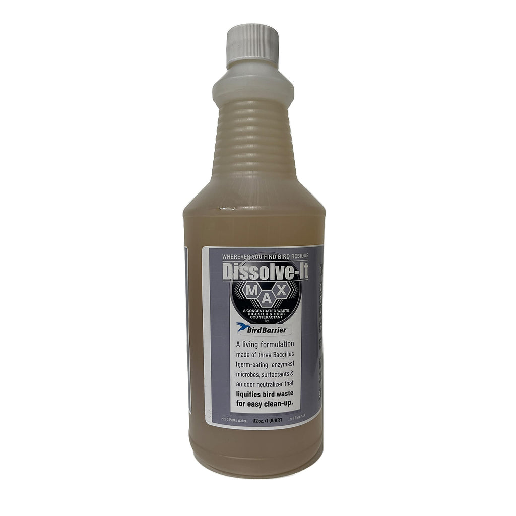 Bird Barrier Dissolve-It Max Enzyme Cleaner - Mix with Water – Bird Dropping Cleaner - Dissolves Waste – Treat Affected Areas Before Installing Bird Control Products - Bird Cage Cleaner - 1 Quart