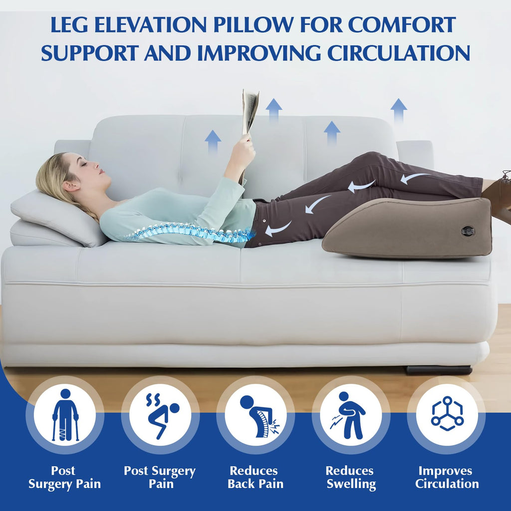 Stickermask Wedge Pillow for Sleeping - Inflatable Leg Elevation Pillow for Swelling, Circulation, Leg & Back Pain Relief, Leg Elevating Pillow, Leg Pillow for Post-Surgery, Hip, Foot, Ankle Recovery