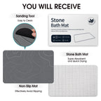 ZIKIBL Stone Bath mat Diatomaceous Earth Bath Mat Super Absorbent Non-Slip Diatomite Stone Bath Mats for Bathroom Quick-Drying Stone Shower Mat Easy to Clean（24 * 16'' Grey）