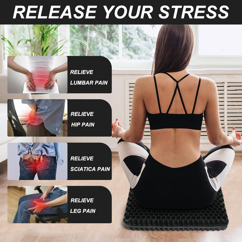 LYUANEC Gel Seat Cushion for Long Sitting, (2.4 Inch Extra Thick Cushion) Soft＆Breathable Gel Cushions for Pressure Relief, Wheelchair Seat Cushions, Gel Pad for Chair, Office Chair Cushion