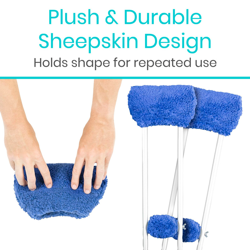 Vive Sheepskin Crutch Pads & Hand Grips for Adults, Kids, Crutches, Armpits - Accessories Knee Scooter Foot Injuries Pillow for 5ft Medical 6 feet Youth Padding Arm Underarm Folding Walking Crutches