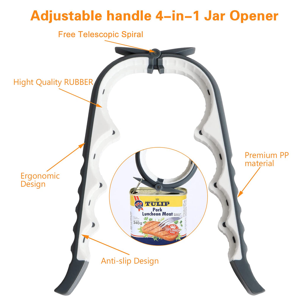 Jar Opener Bottle Opener for Weak Hands, 5 in 1 Multi Function Can Opener Bottle Opener Kit with Silicone Handle Easy to Use for Children, Elderly and Arthritis Sufferers (NEW White)