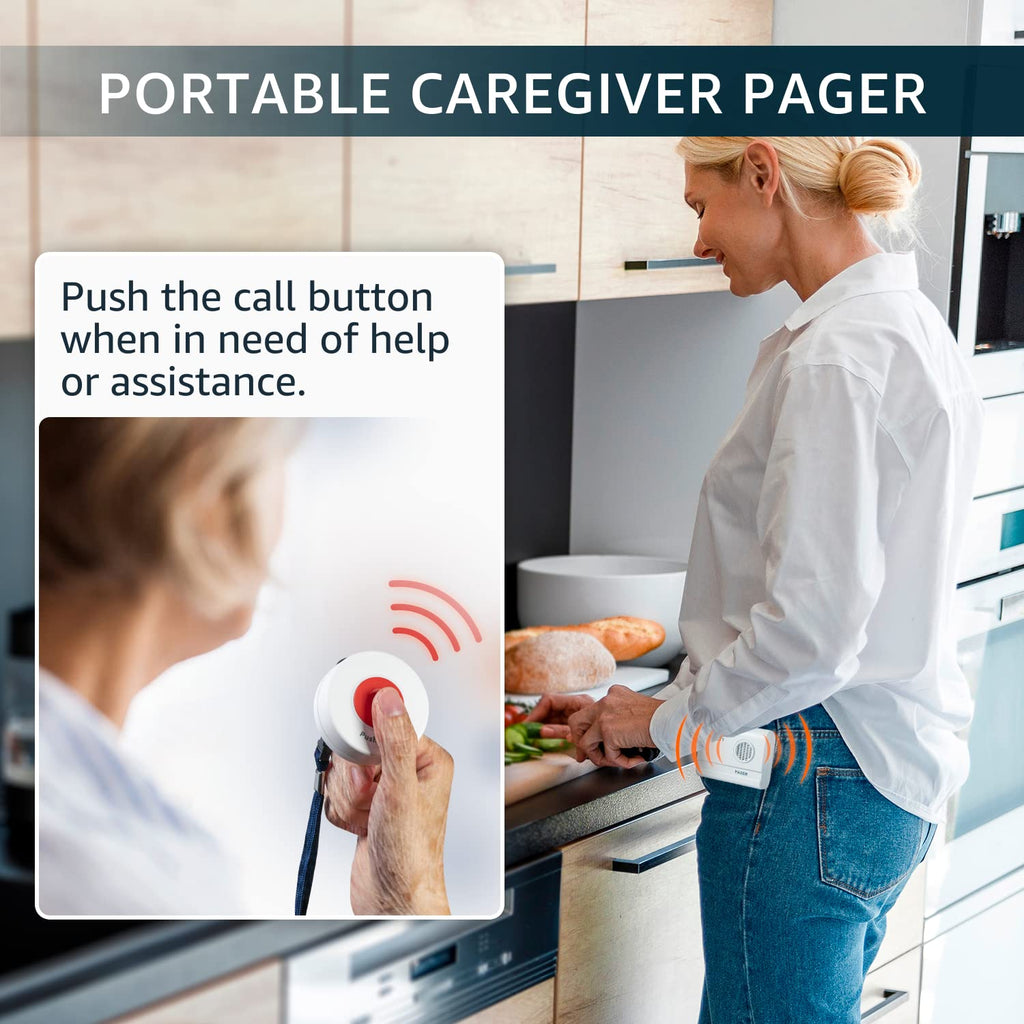 SYNLETT Caregiver Pager Wireless Call Buttons for Elderly Monitoring SOS Alert System Portable Alarm for Nurse Call Seniors Patients Emergency Home