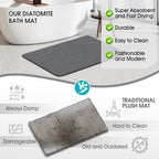 ZIKIBL Stone Bath mat Diatomaceous Earth Bath Mat Super Absorbent Non-Slip Diatomite Stone Bath Mats for Bathroom Quick-Drying Stone Shower Mat Easy to Clean（24 * 16'' Grey）