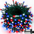 200 LED Red White and Blue Christmas String Lights Outdoor Indoor, 66FT Twinkle Lights Extendable Green Wire Waterproof for 4th of July Independence Day Memorial Day Xmas Tree Party Decorations