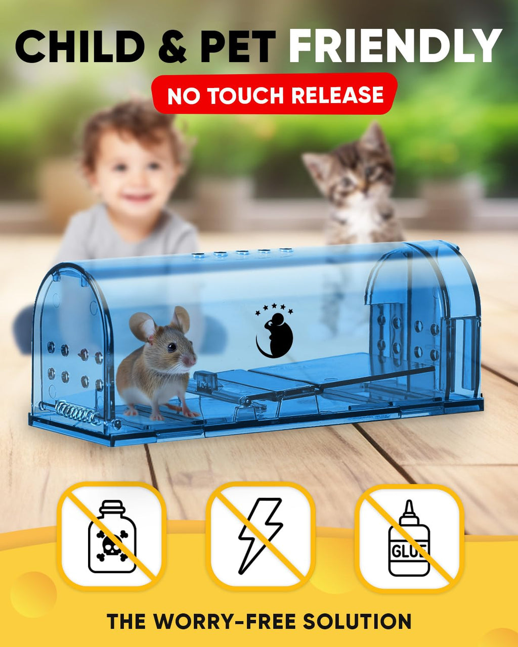 Motel Mouse Humane Mouse Traps No Kill Live Catch and Release 2 Pack - Reusable, Easy to Use & Clean, No Touch Release, Sensitive Includes Cleaning Brush, Instruction Manual & Video - Mousetrap Indoor