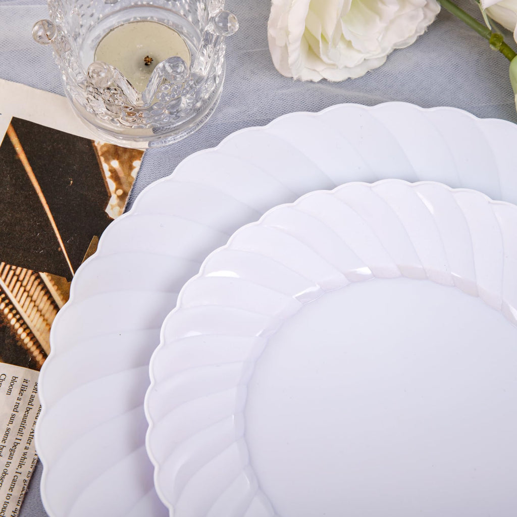 U-QE 100 Pieces White Plastic Plates - Premium Heavy Duty Plastic Plates for Wedding and Party Use Including 50PCS 9 '' Plastic Dinner Plates & 50PCS 6.5 '' Plastic Dessert Plates
