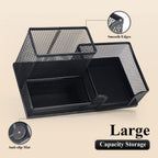 Mesh Pen Holder Desk Organizers Pencil Holder for Desk Black, 3 Compartments Metal Office Supply Organizer with Sticky Notes Holder for School Home Office
