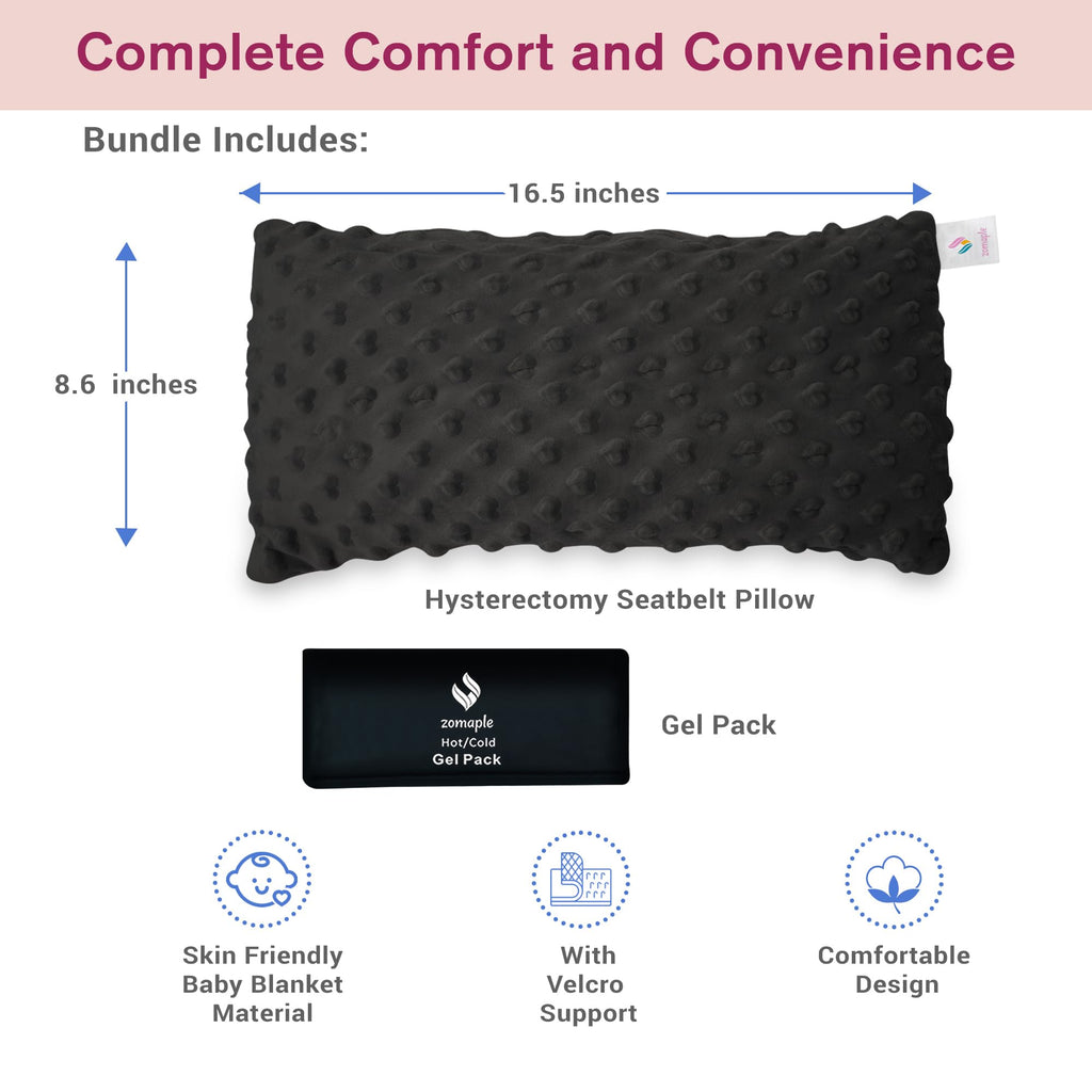 Hysterectomy Seat Belt Pillow - Recovery After Double Mastectomy, Heart, Abdominal, Breast Reduction & Augmentation, Tummy Tuck, C Section Surgery - Gel Pack Included- Seatbelt Pillow Gifts for Women