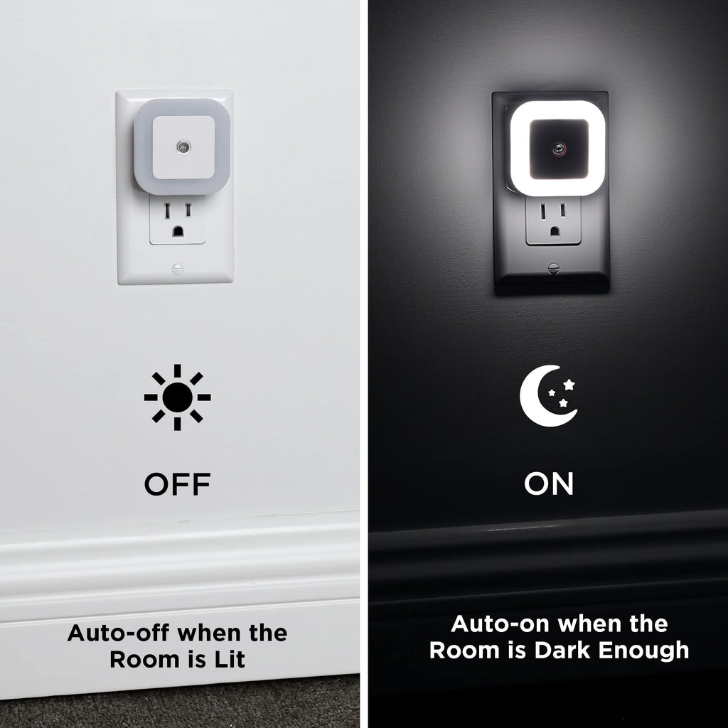 SYCEES Plug-in LED Night Light with Dusk to Dawn Sensor for Hallway, Stairs, Bathroom, Kitchen, Bedroom, Nursery, Kids Room, Daylight White, Pack of 6
