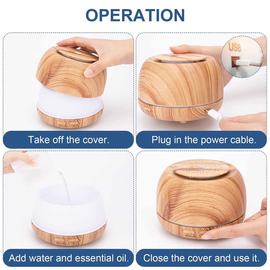 SEEDSEEL 300ML Essential Oil Diffuser, Aroma Diffuser Includes Remote Control,USB-C Power Cable.Aromatherapy Scent Air Humidifier with Waterless Auto-Off,7-Color LED for Room，Office