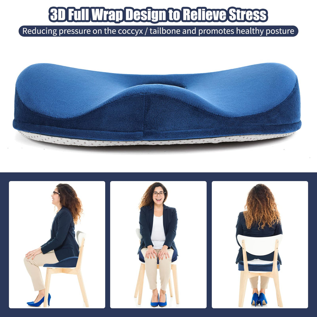 SAHEYER Donut Pillow for Tailbone Pain Relief and Hemorrhoids, Memory Foam Donut Cushion for Sciatica Nerve, Seat Cushion Butt Pillow for Men Women at Home Office Chair Car Long Sitting Comfort, Blue