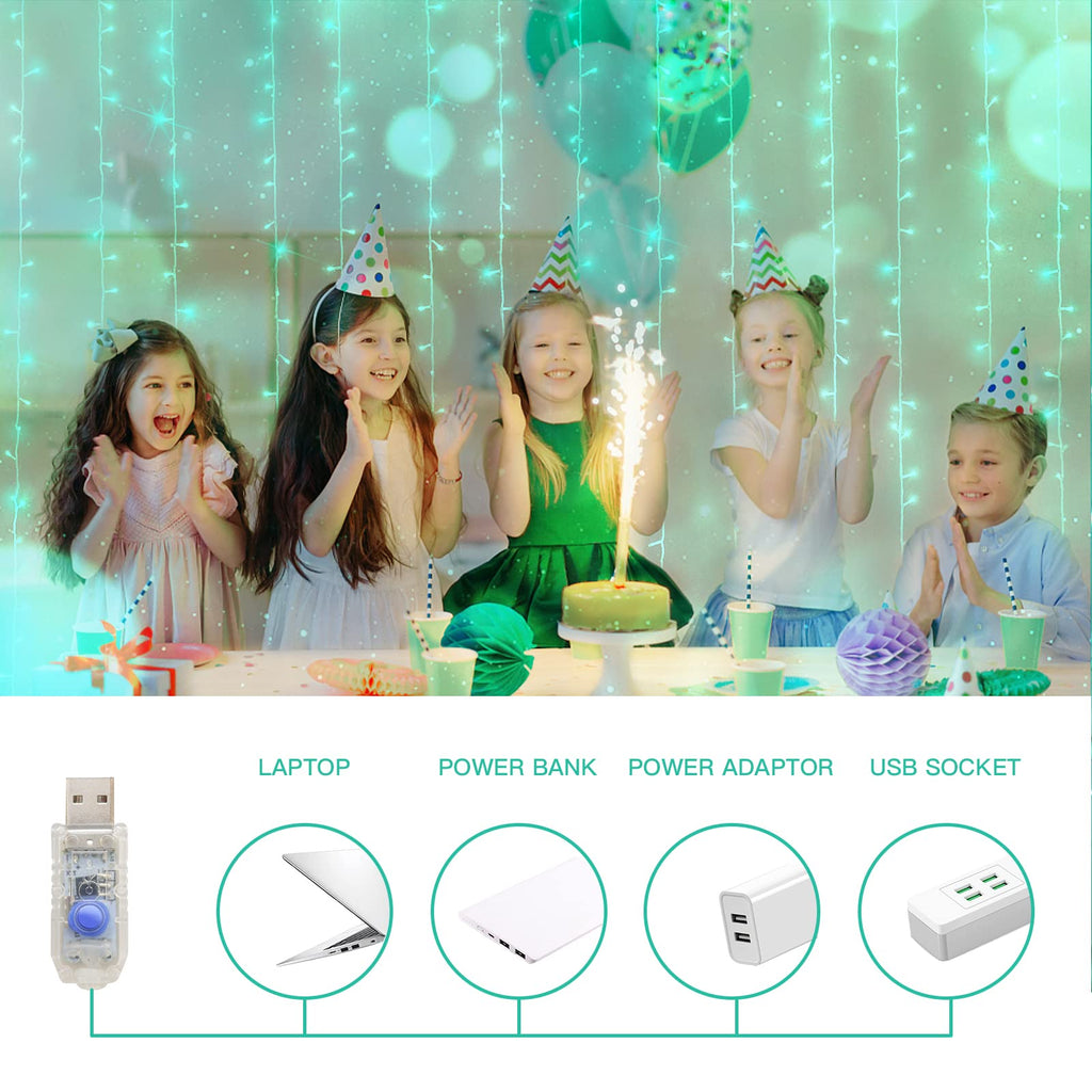suddus Curtain Lights for Christmas, 200 Led 6.5ft x 6.5ft Hanging String Lights Outdoor, Fairy Curtain Lights for Backdrop, Window, Wall, Party, Garden, Bedroom, Brithday Decorations, Teal