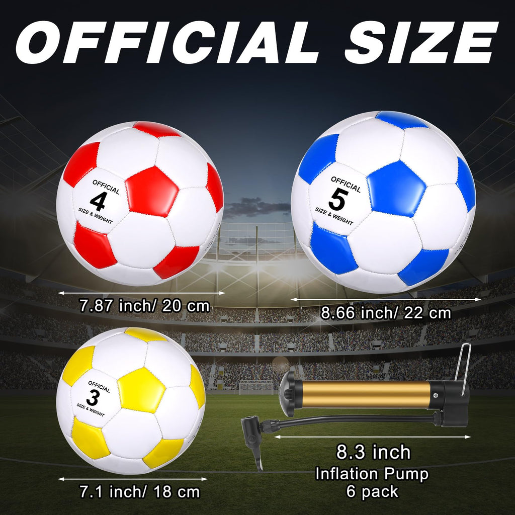 Glimin 6 Pcs Christian Charity Donation Supplies Deflated Soccer Ball Bulk with Pump Official Size Samaritan's Purse Operation Christmas Machine Stitched Ball(Size 4,Colorful)