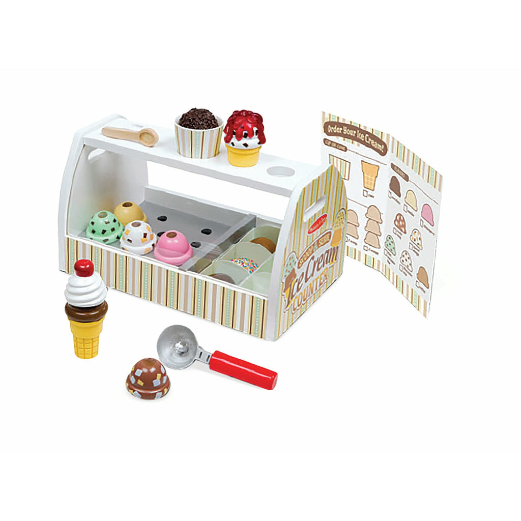 Melissa & Doug Wooden Scoop and Serve Ice Cream Counter (28 pcs) - Play Food and Accessories - Pretend Food Toys, Ice Cream Shop Toys For Kids Ages 3+