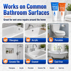 Tub Repair Kit White, Tub Chip and Bathtub Repair Kit for Enamel, Fiberglass, Acrylic, Porcelain, Patch and Repairs Chips, Crack, Scratches, Rust, Holes on Tubs, Toilet, Sink, Shower, Tray in Bathroom