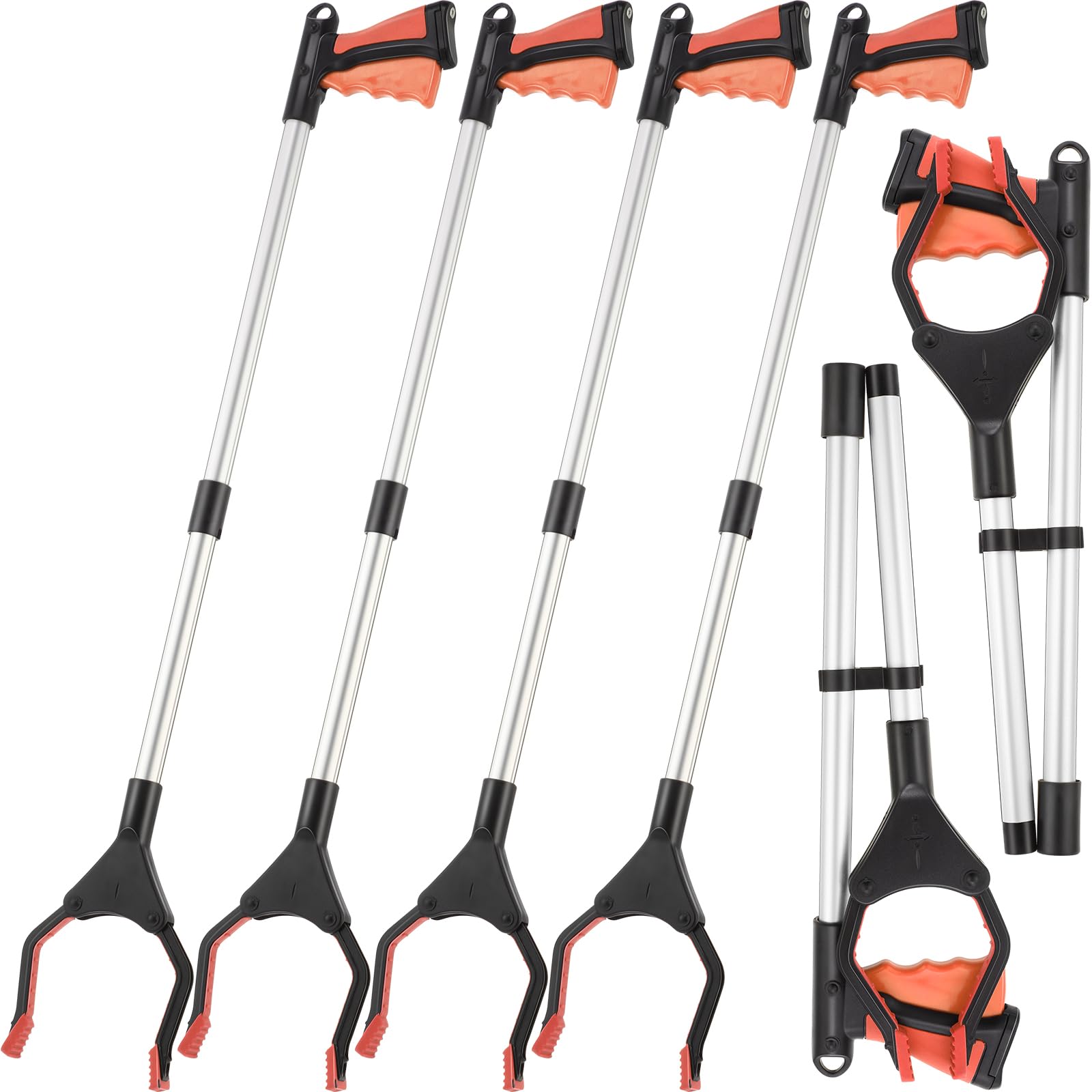 6 Pcs Grabber Tool for Elderly Foldable Trash Picker 32 Inch Extra Long Litter Stick Lightweight Handy Claw Grabber for Arm Extension Garbage Gripper Trash Pick up Litter Picker Garden Nabber (Orange)