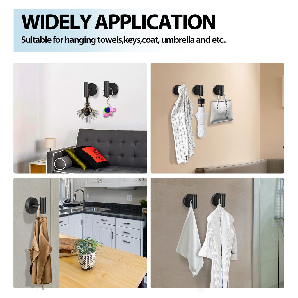 Towel Hooks for Bathroom,2 Packs Wall Mount Towel Holder,Black Matte Wall Robe Hook,Stainless Steel Heavy Duty Door Hanger Towel Hook for Kitchen, Bedroom,Hotel,Pool,Coats(Drilling)