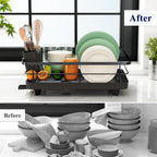 Kitsure Dish Drying Rack- Space-Saving Dish Rack, Dish Racks for Kitchen Counter, Stainless Steel Kitchen Drying Rack with a Cutlery Holder,12''W x 15''L, Black