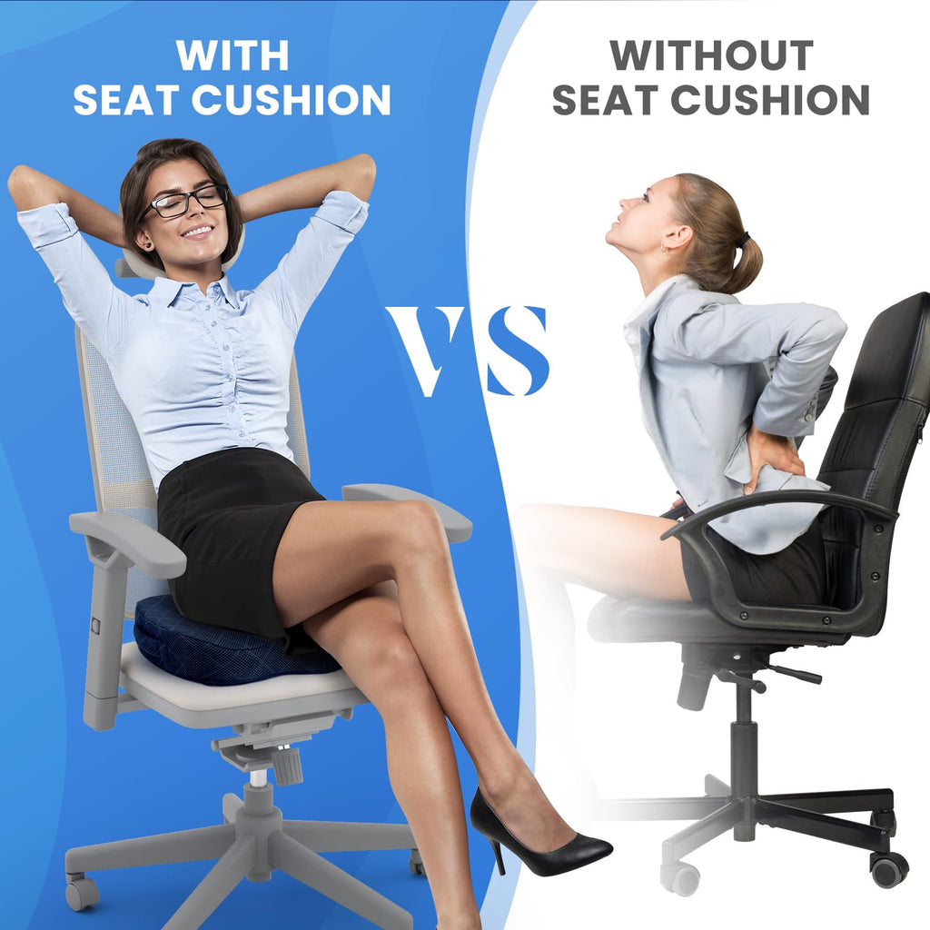 TushGuard Seat Cushion - for Office Chair, Car Seat, Airplane, Bleacher - Sciatica & Coccyx Pain Relief Desk Chair Cushion for Long Sitting Office Workers, Car Drivers(Blue,X-Large)