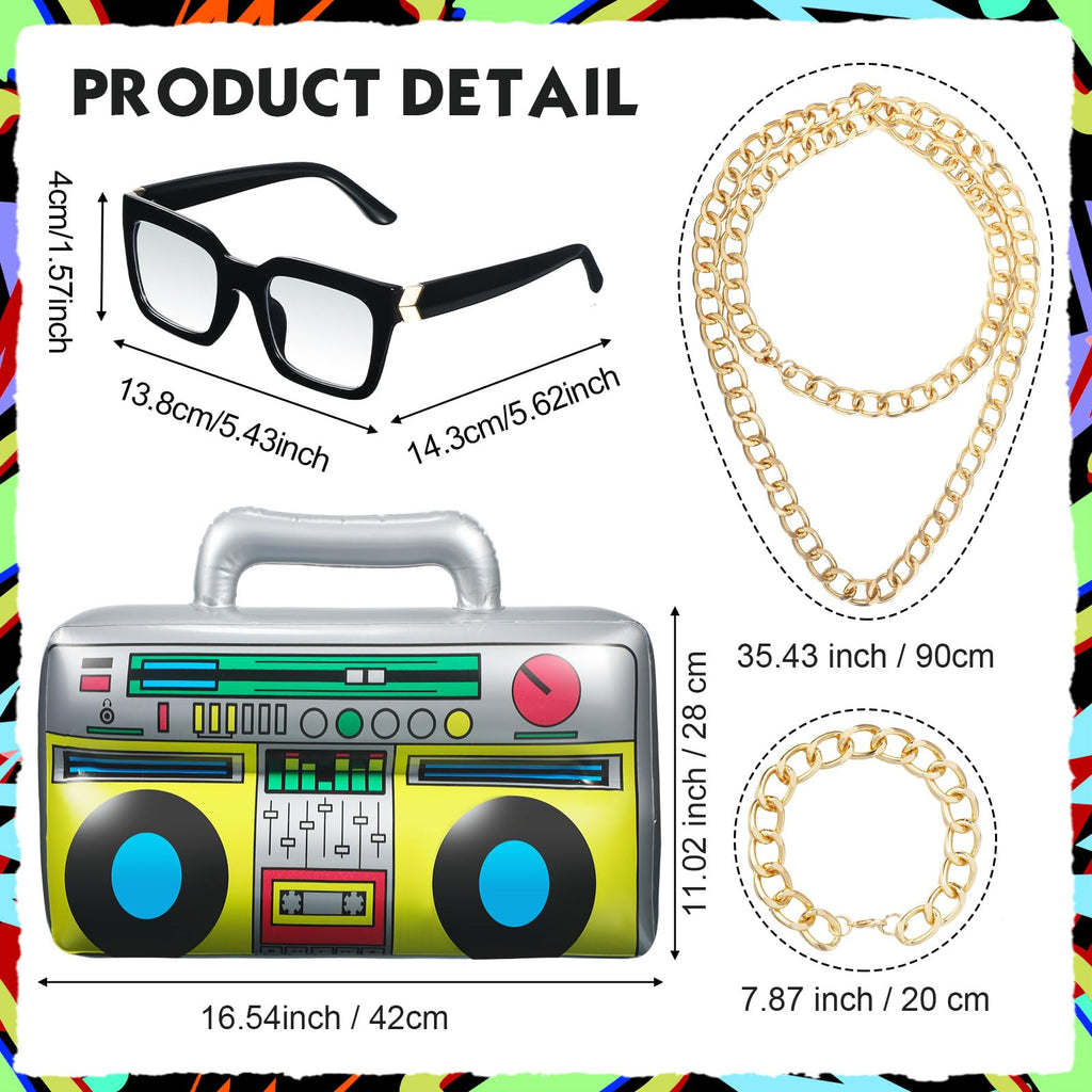 Hicarer 6 Pieces Hip Hop Costumes 80s/90s Outfits Accessories for Women Men Rapper DJ Costume Halloween Cosplay (90s Vintage)
