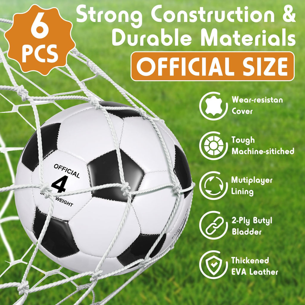 Glimin 6 Pcs Christian Charity Donation Supplies Deflated Soccer Ball Bulk with Pump Official Size Samaritan's Purse Operation Christmas Machine Stitched Ball(Size 4,Classic)