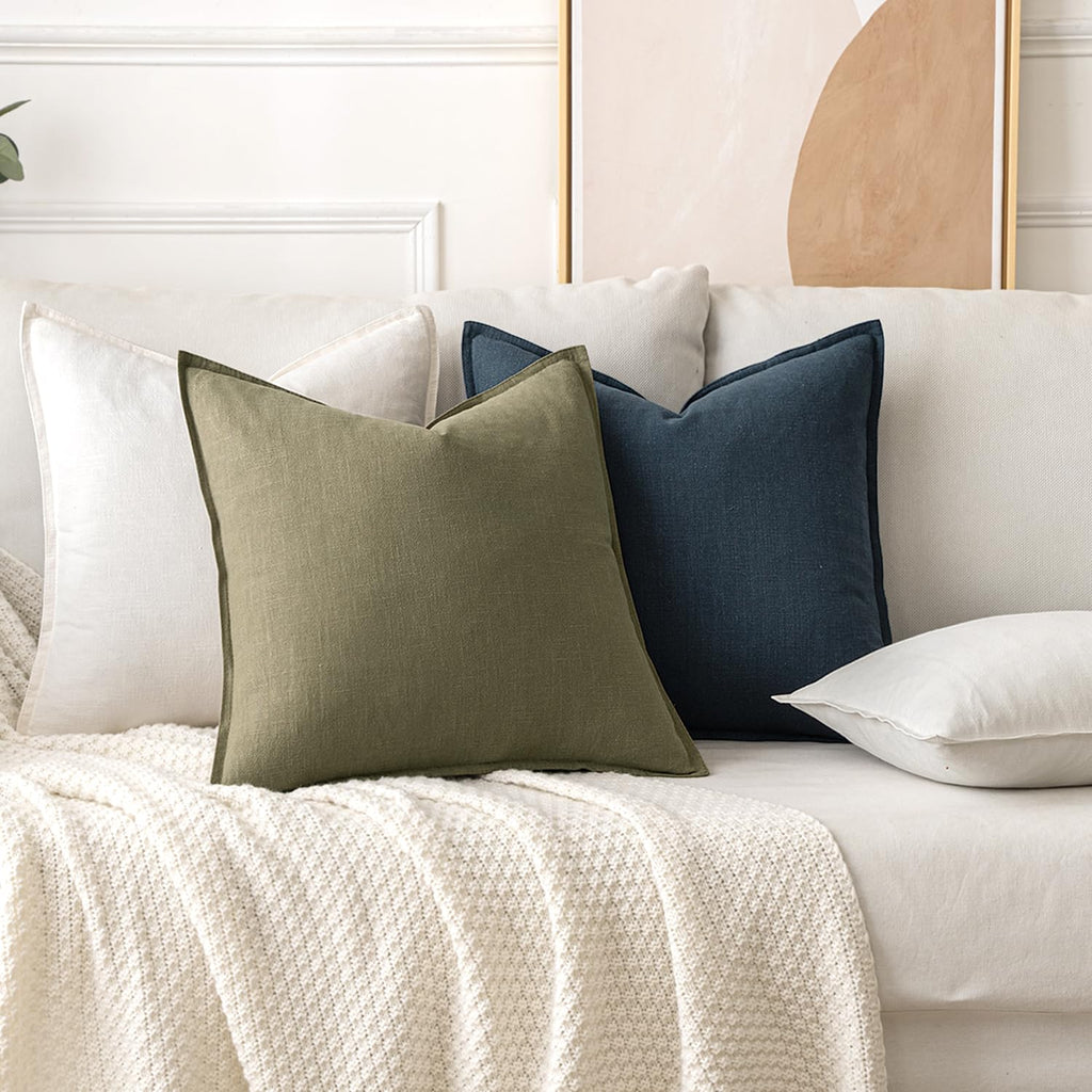 MIULEE Linen Pillow Covers 26x26 Inch Cream White Decorative Throw Pillow Covers Pack of 2 Soft Accent Farmhouse Couch Christmas Pillowcases Modern Home Decors for Sofa Cushion Living Room Bed