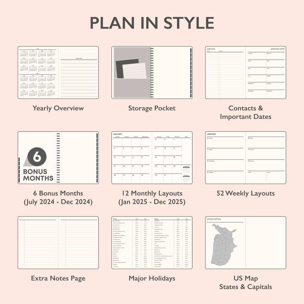 Blue Sky 2025 Weekly and Monthly Planner Calendar, January - December, 8.5" x 11", Flexible Cover, Laminated Tabs, Wirebound, Storage Pocket, Enterprise