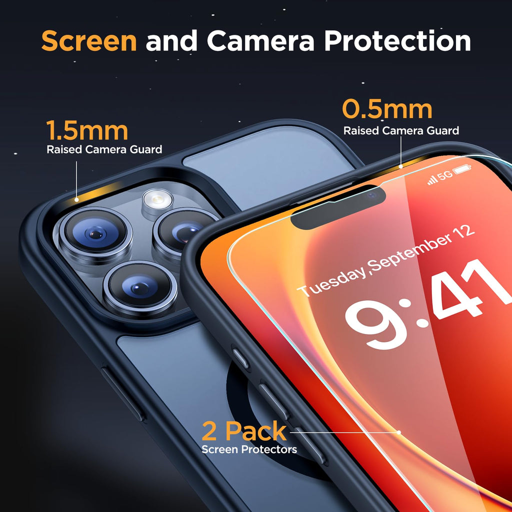 Miracase Magnetic for iPhone 16 Pro Max Case [Compatible with MagSafe] [with 2X Screen Protectors] Military-Grade Protection, Anti-Fingerprint, Slim Fit Phone Case for 16 Pro Max 6.9 inch - Black